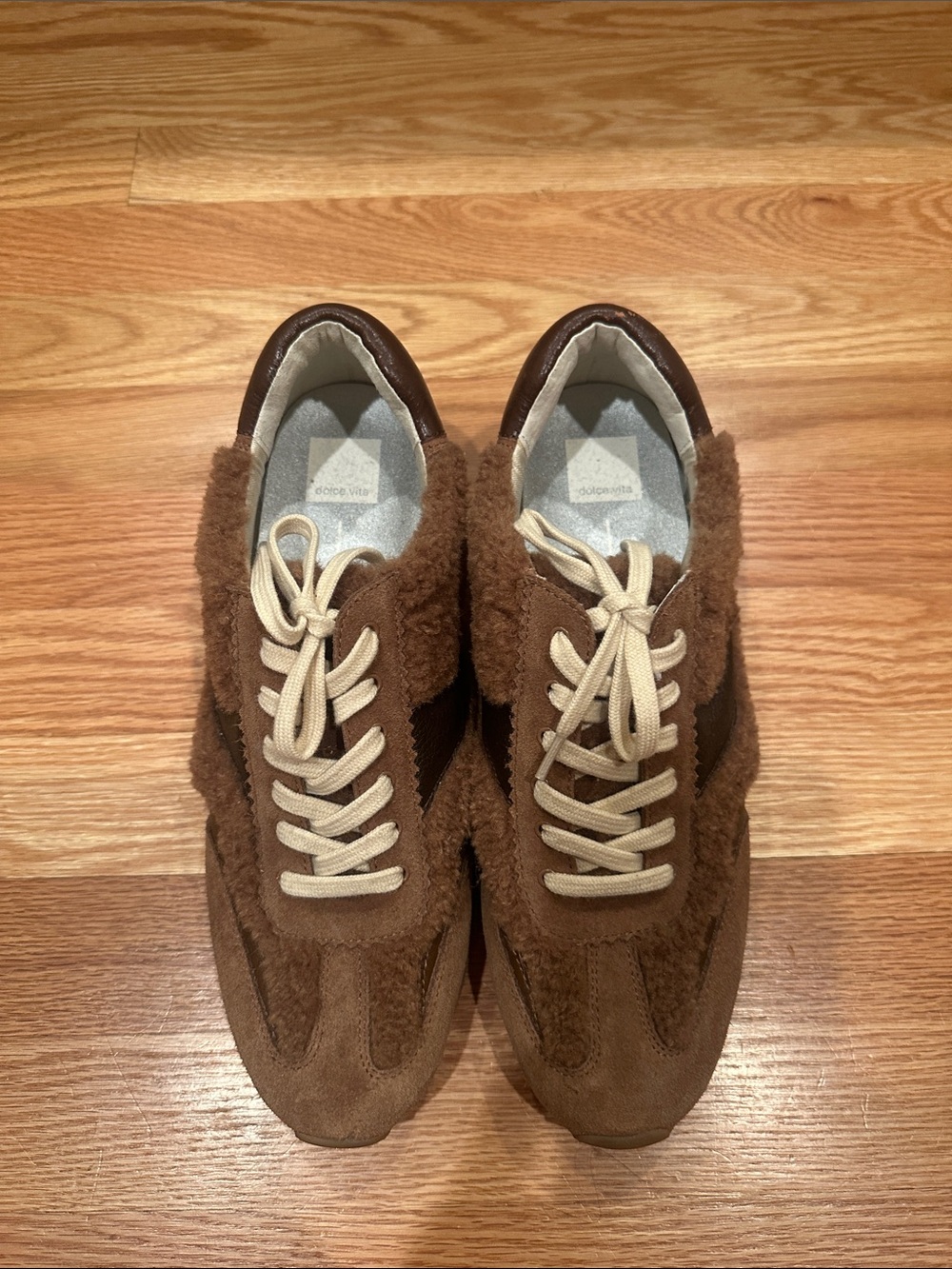 Women’s or Men Brown Suede & Sherpa Casual Sneakers - Neutral Laces